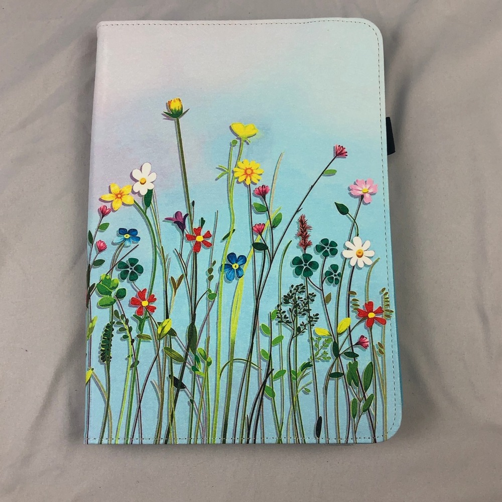 Universal 9-10 inch Tablet Folio Case Wildflower Floral Swivel Stand Blue
